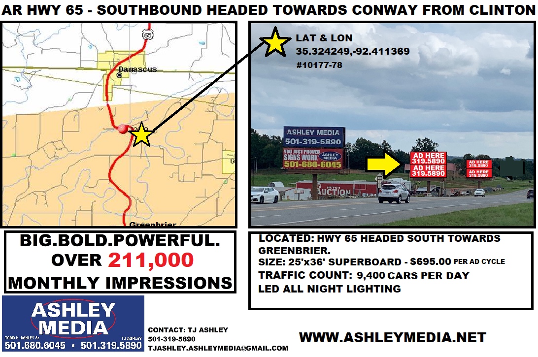 Hwy 65 Twin Groves southbound superboard 25x36 toward Greenbrier