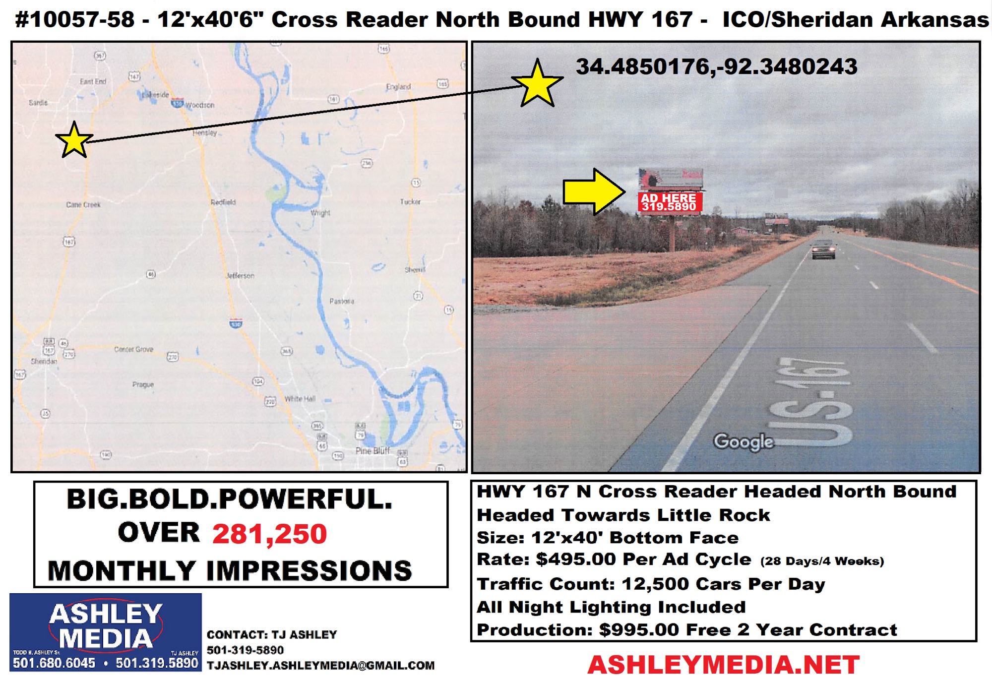 Hwy 167 northbound cross reader Sheridan ICO toward Little Rock bottom face