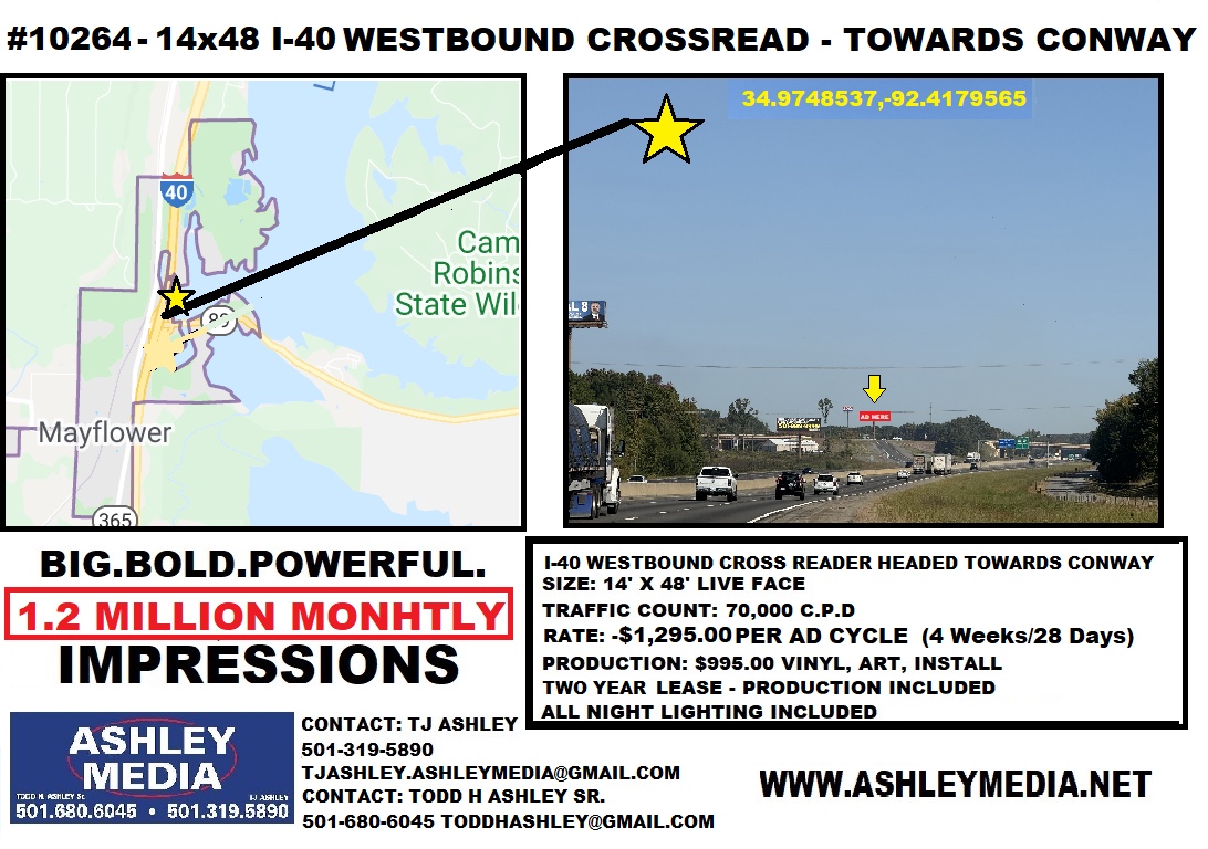 I-40 Westbound cross reader toward Conway near Mayflower