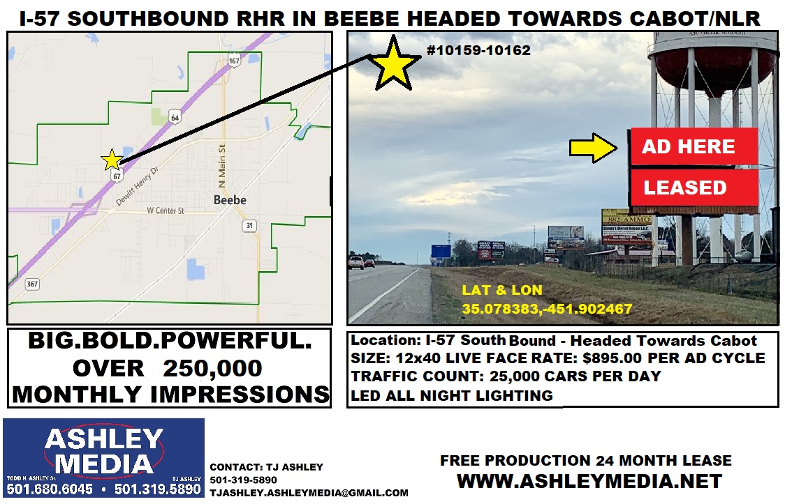 I-40 Eastbound Plummerville Exit 112 top face billboard