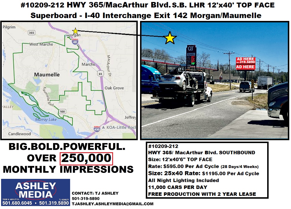 Hwy 365 MacArthur Blvd southbound billboard Morgan Maumelle