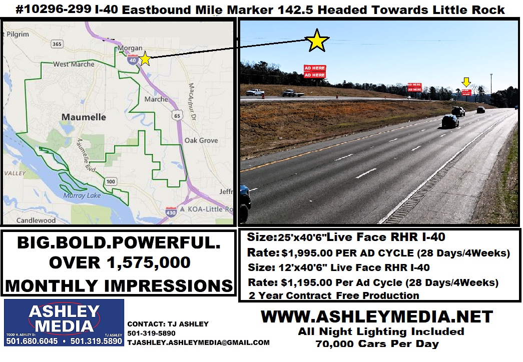 I-40 Eastbound Mile Marker 142.5 superboard toward Little Rock