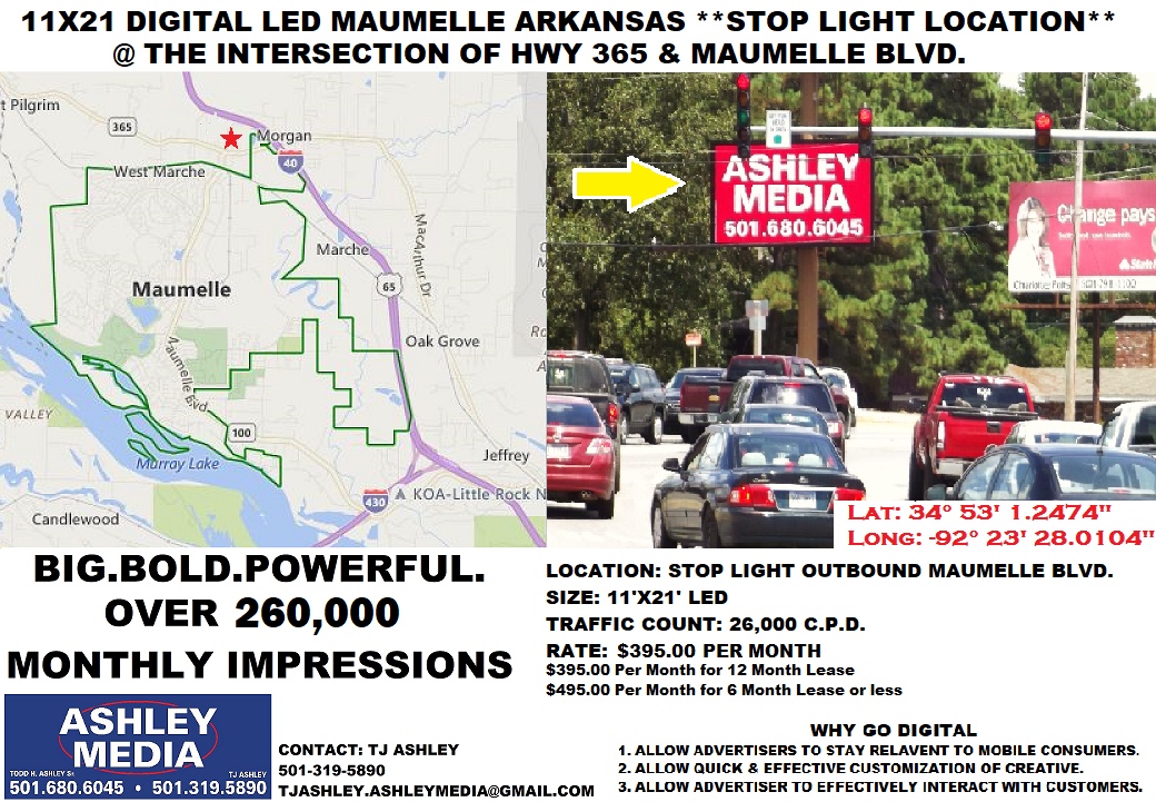 Digital LED billboard at Hwy 365 and Maumelle Blvd stoplight
