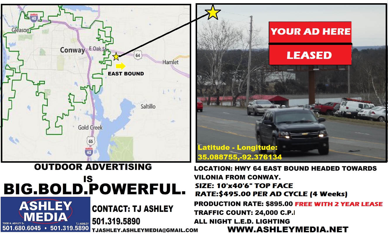 Hwy 64 eastbound Conway toward Vilonia billboard